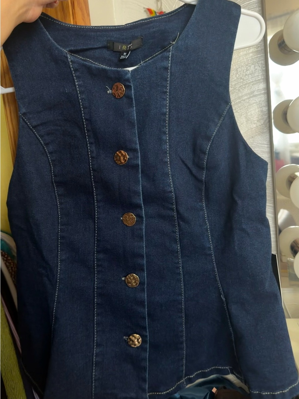 Dark Blue Denim Vest with Button Front